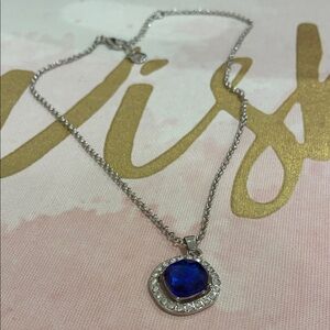 Silver Necklace with Deep Blue Gemstone Pendant